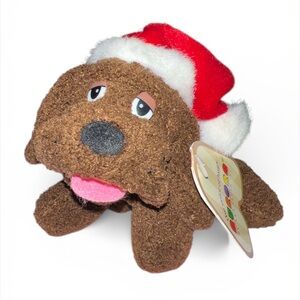 Aurora Christmas MINI BROWN PUPPY DOG SANTA HAT 4" Plush Stuffed Animal W Tags